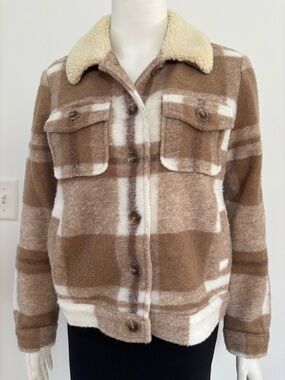 Cynthia Rowley Cream & Brown Plaid Teddy Jacket